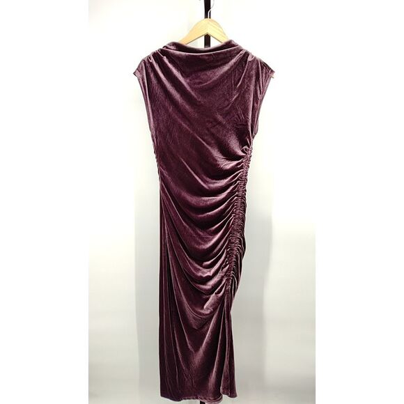 Quince Dresses & Skirts - Quince Women Stretch Silk Velvet Ruched Midi Dress Wine Tasting Red 10